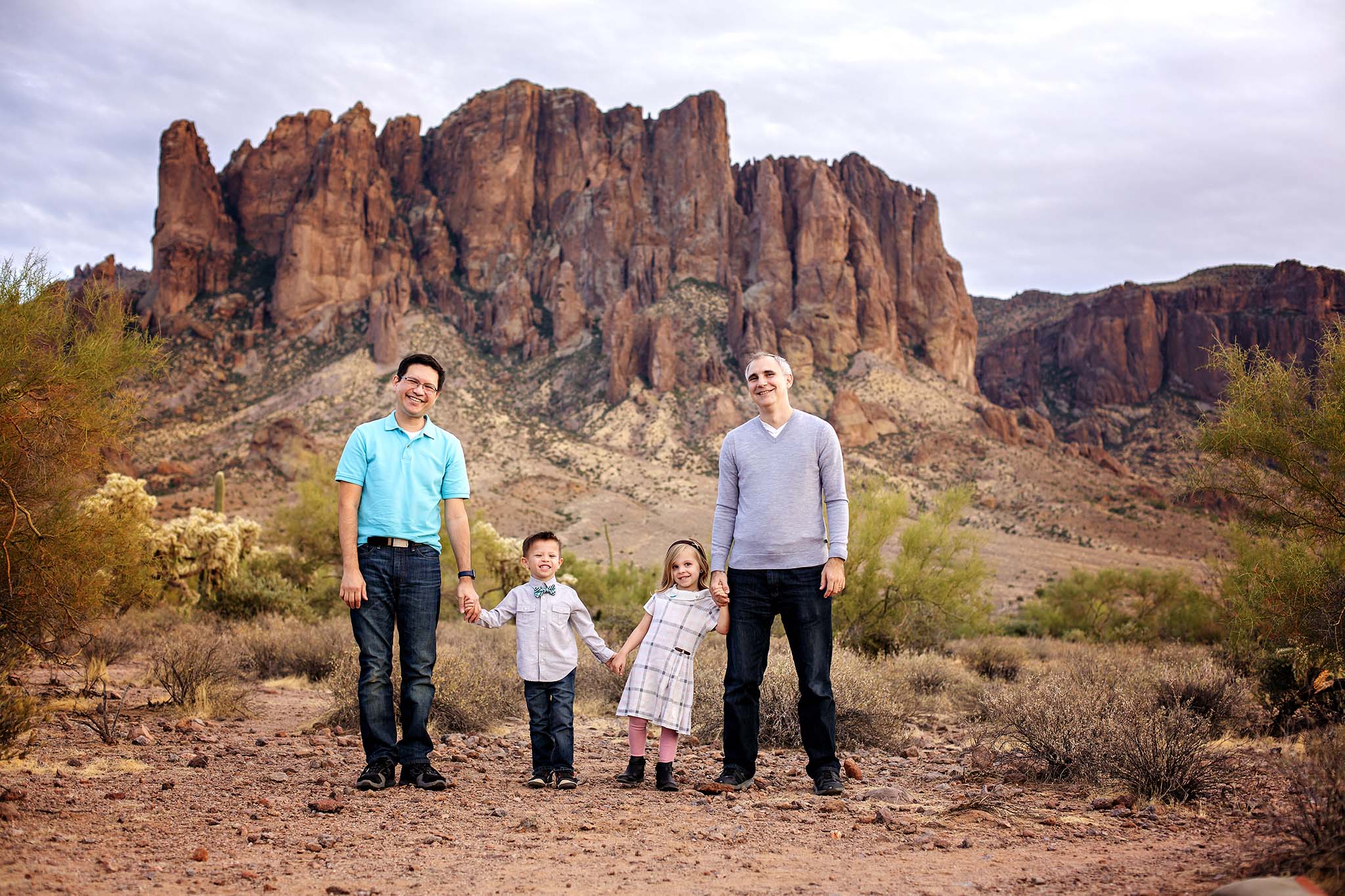 Family of four with two dads at Superstition Mountians