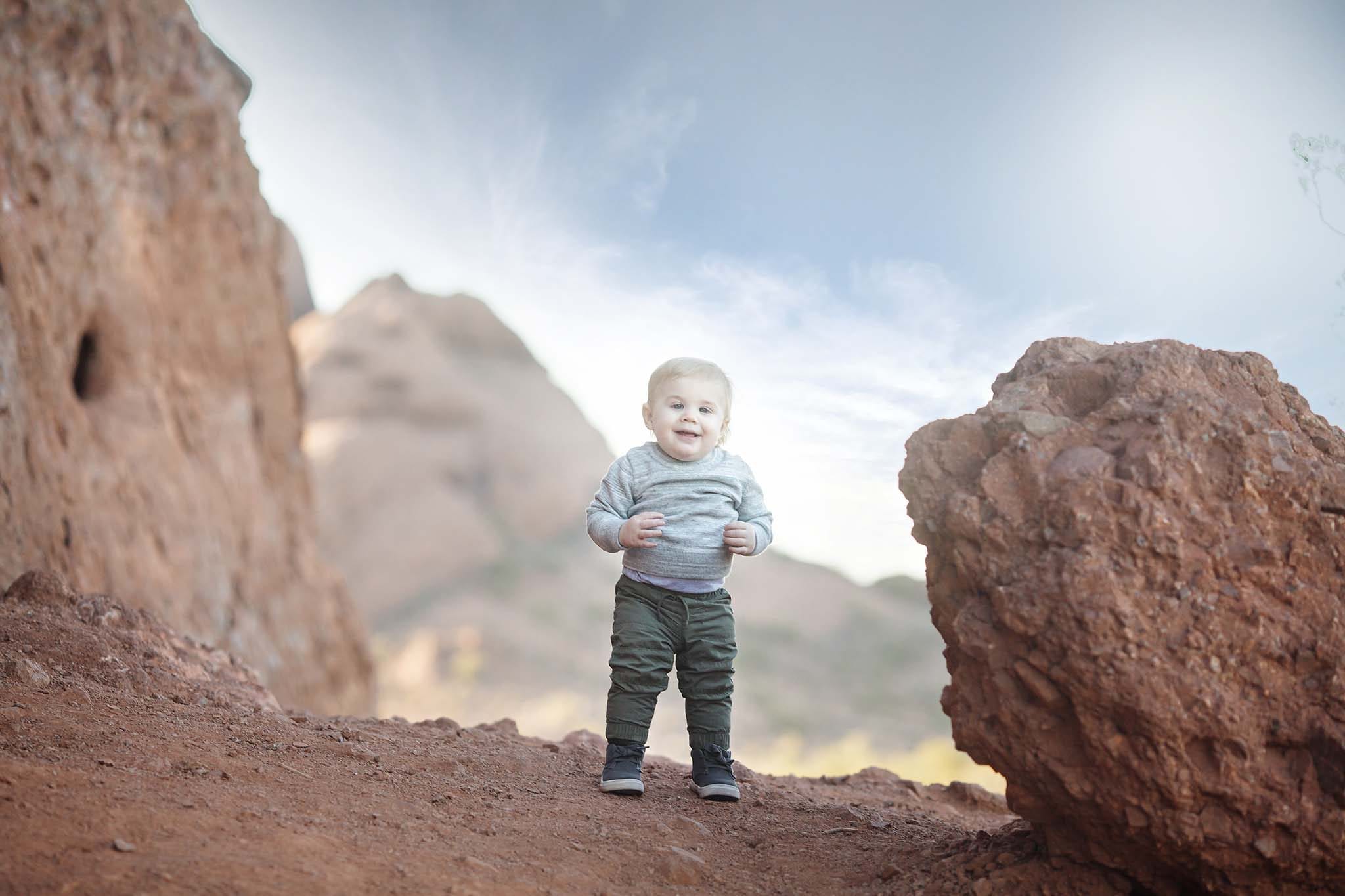 One year old portrati in Phoenix on top of mountian