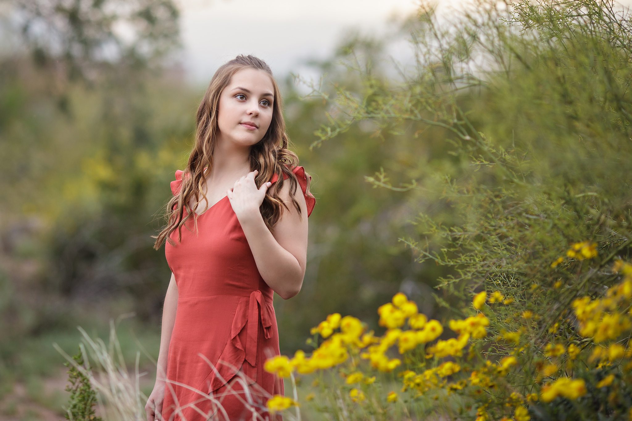 Senior picture spring looks with flowers and trees in Phoenix