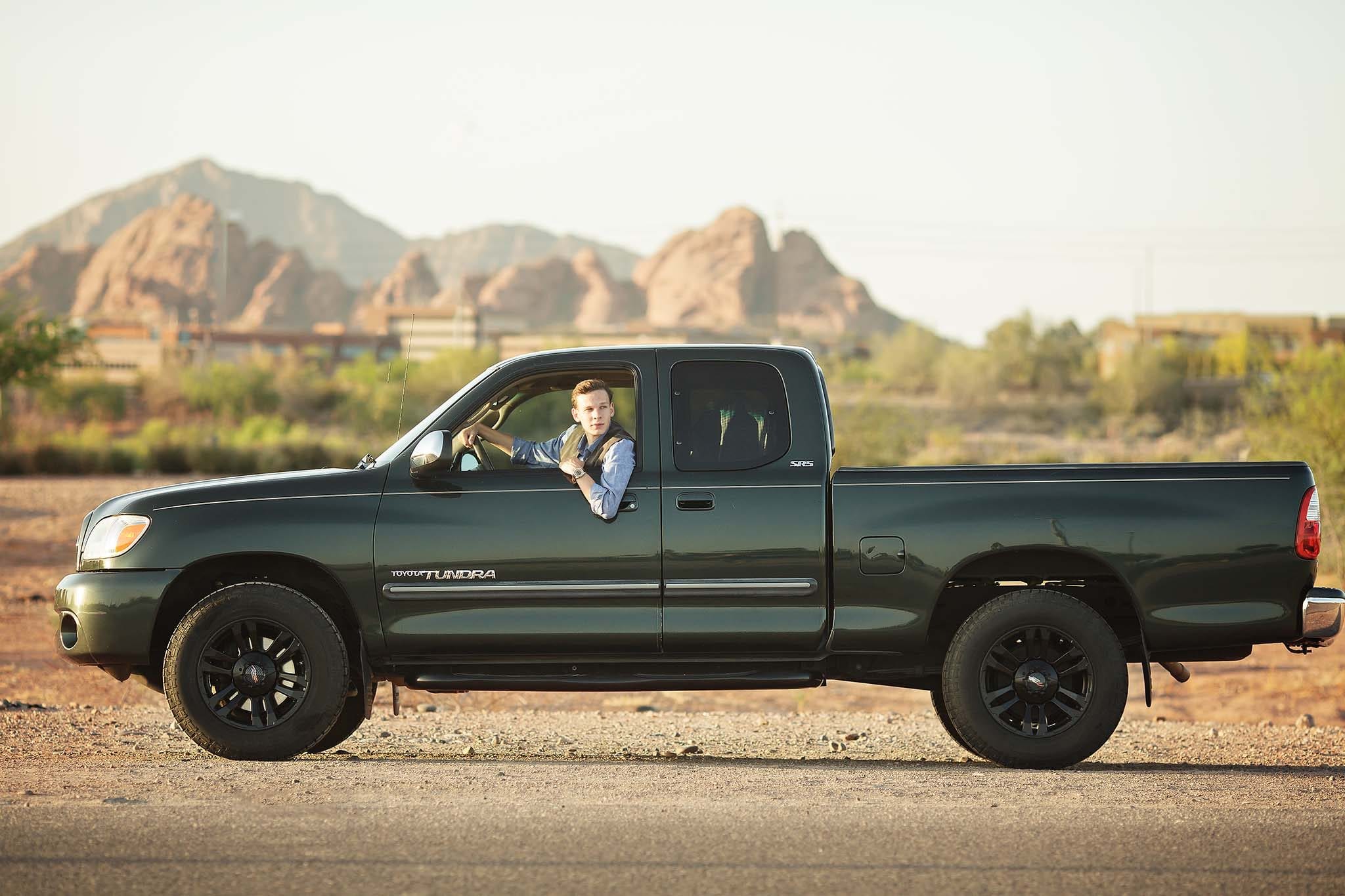 High school senior photos with a truck near Phoenix, AZ