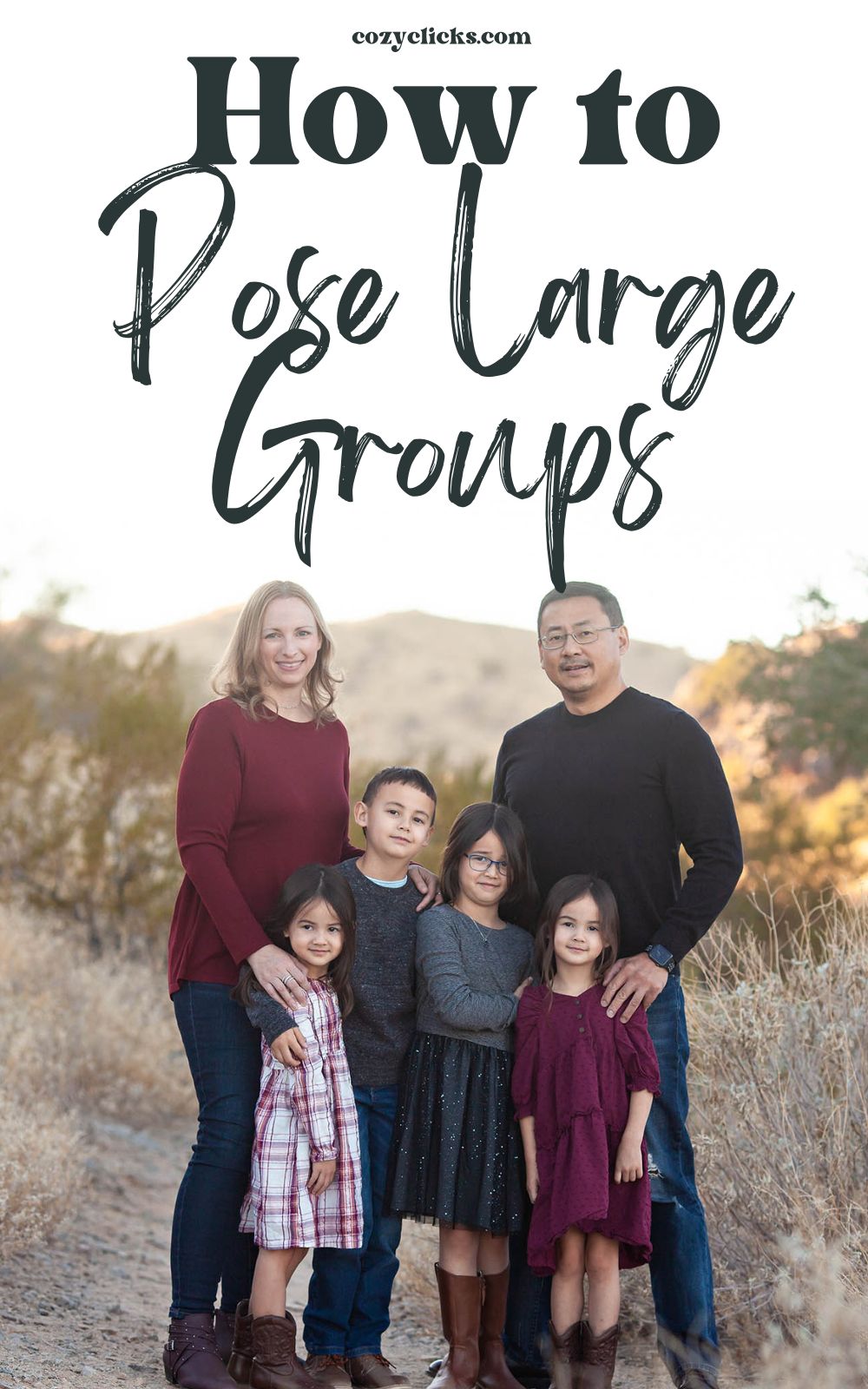 Learn photography tips for posing large groups.  9 easy ways to pose large families when taking pictures!