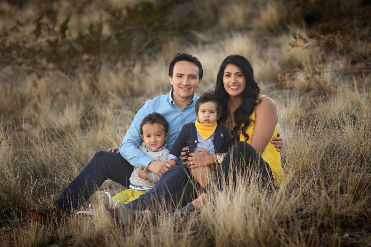 Family of four portrait with two toddler boys taken at Telegraph Pass in Ahwatukee AZ 85044 85048