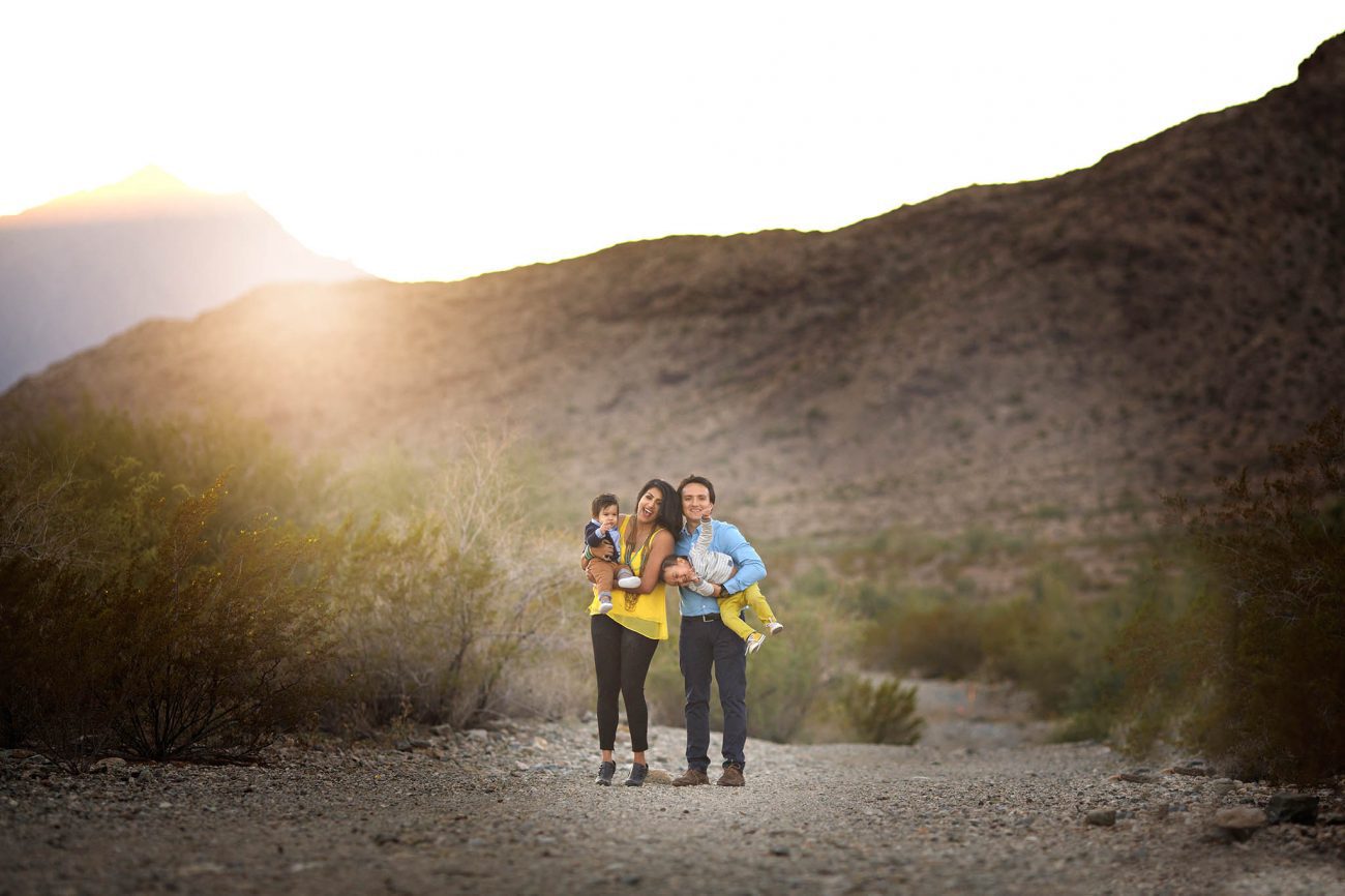 Desert landscape family picture taken in the desert in Phoenix during sunset
