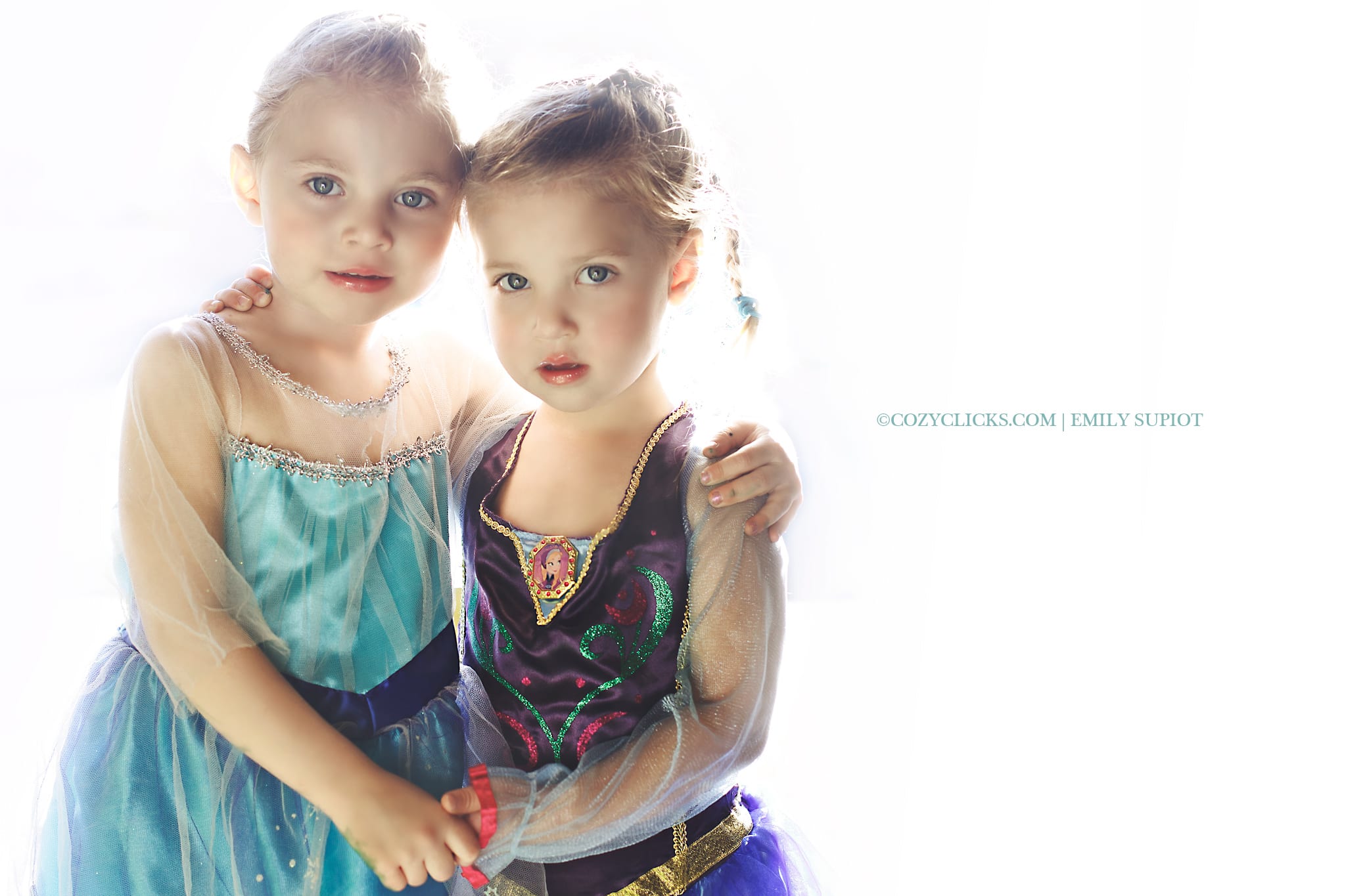 Frozeninspired children's photography.  Anna and Elsa sisters are friends forever