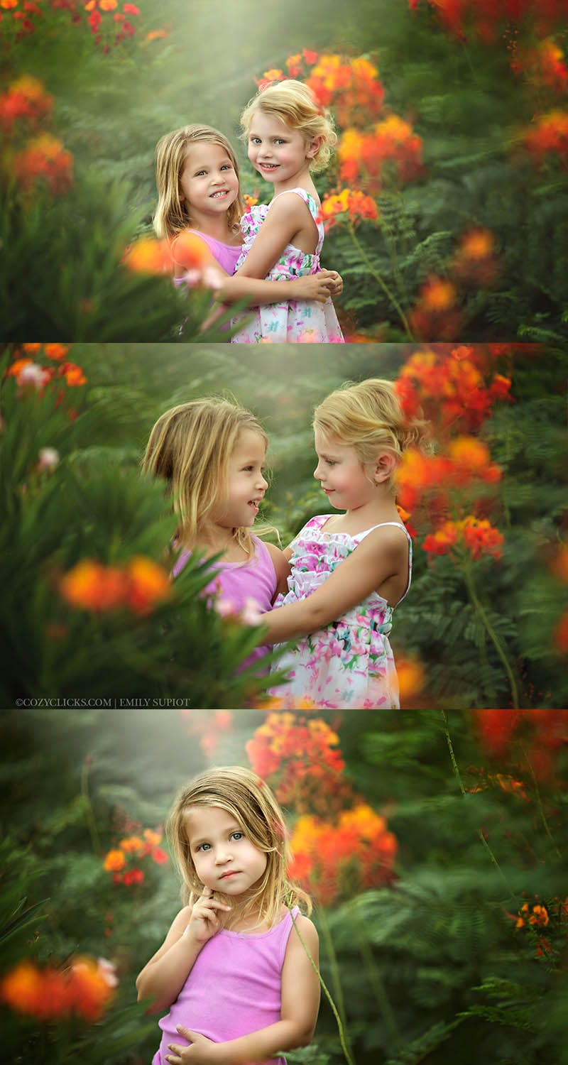 Photography poses for young sisters plus a bonus video tutorial on adding extra light!