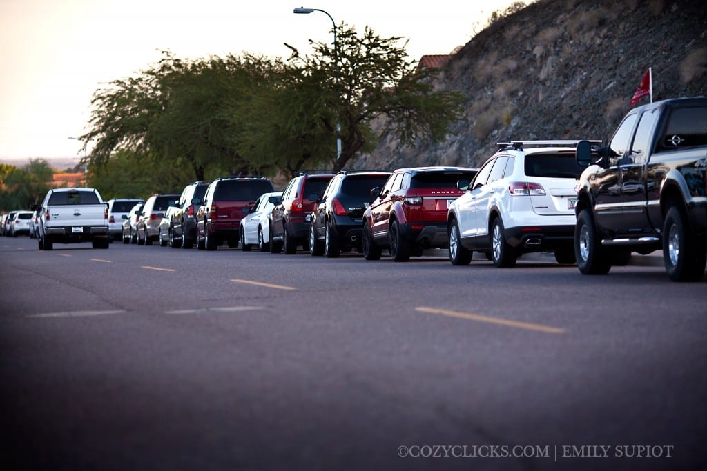Cars parked for the Ahwatukee Concerts at Desert Foothills off Chandler Blvd.