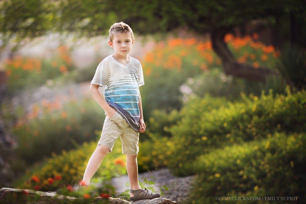 Poses for seven year old boy portraits taken in Ahwatukee