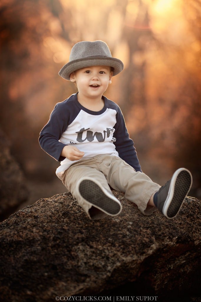 Smiling tow year old outdoor portrait taken by Phoenix photographer