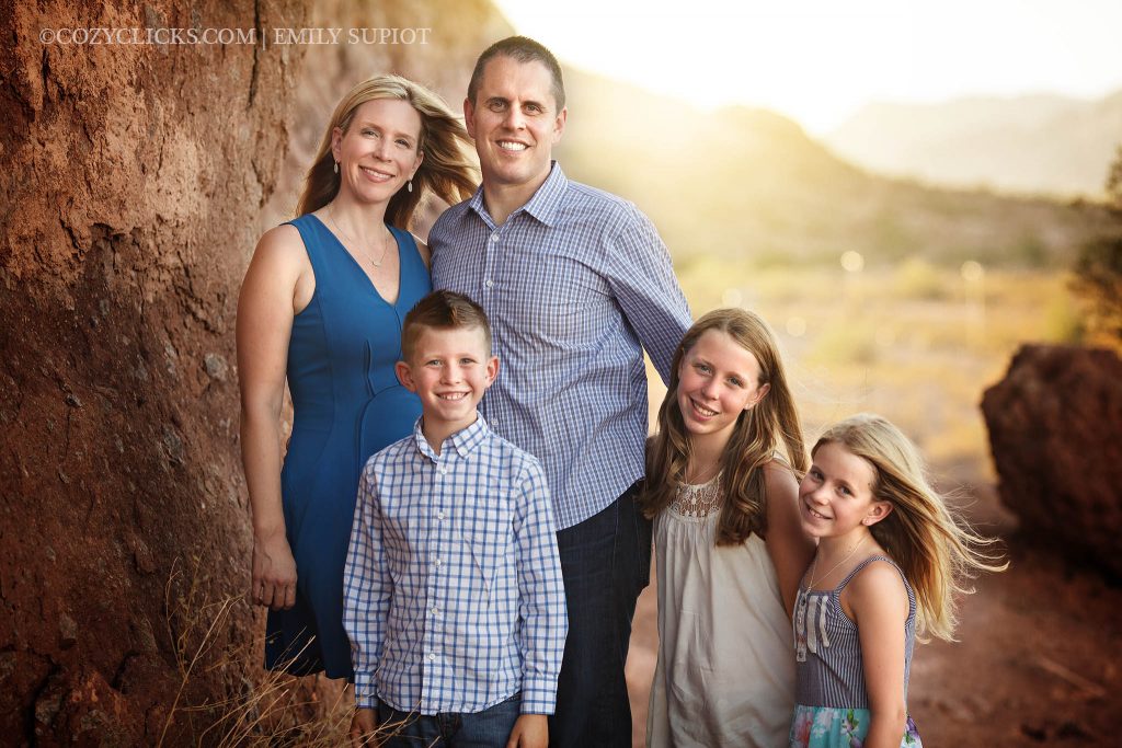 Family of five portrait in Phoniex, AZ mountains award winning magazine cover
