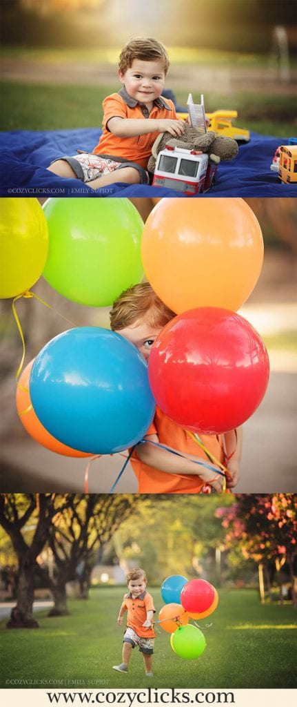 Two year old portraits in Scottsdale with balloons
