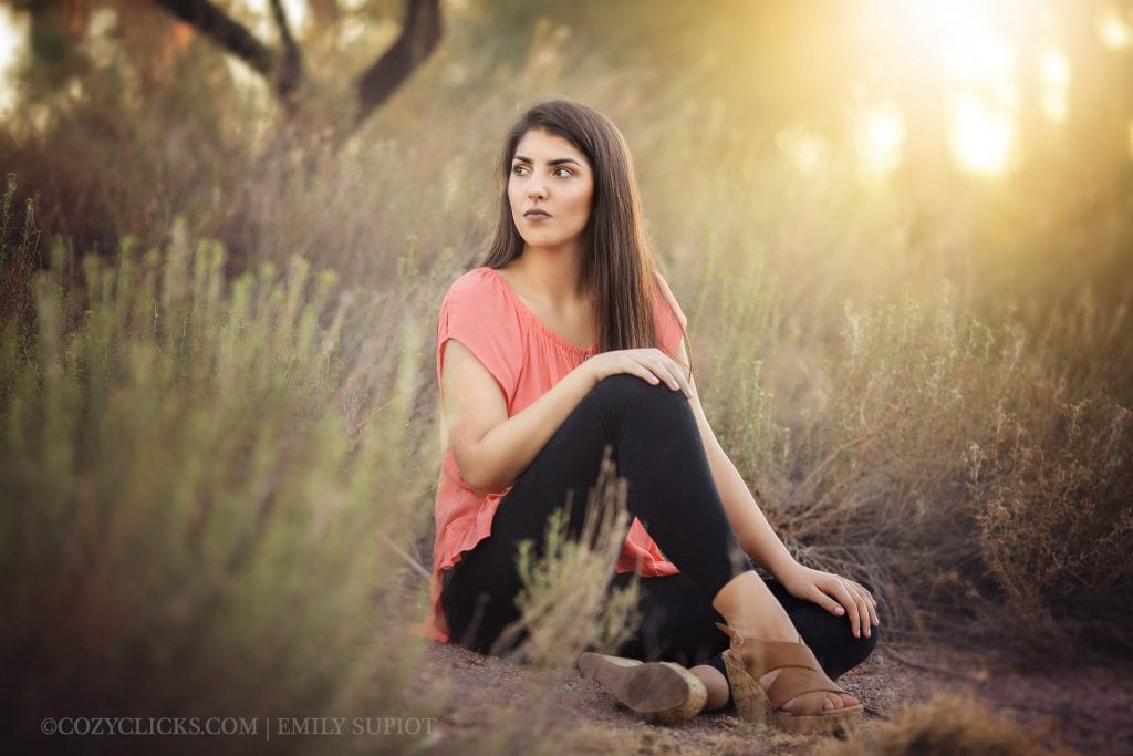 Casual senior portrait taken at papago park in the desert are near Phoneix