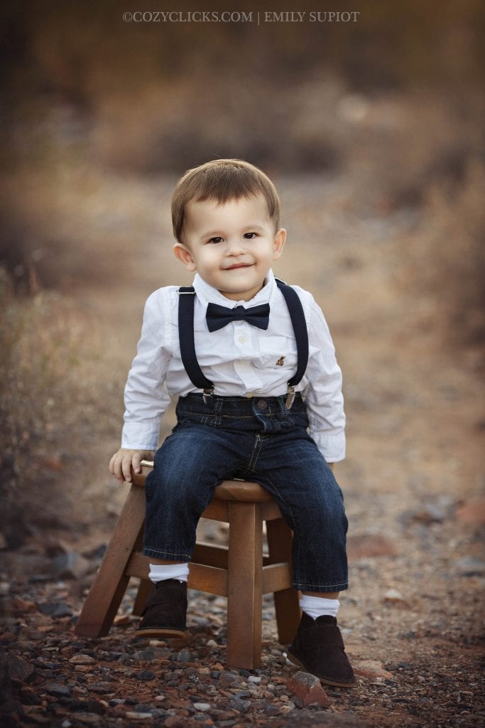 Toddler photography in Scottsdale outdoors. Cute one year old in a tie!