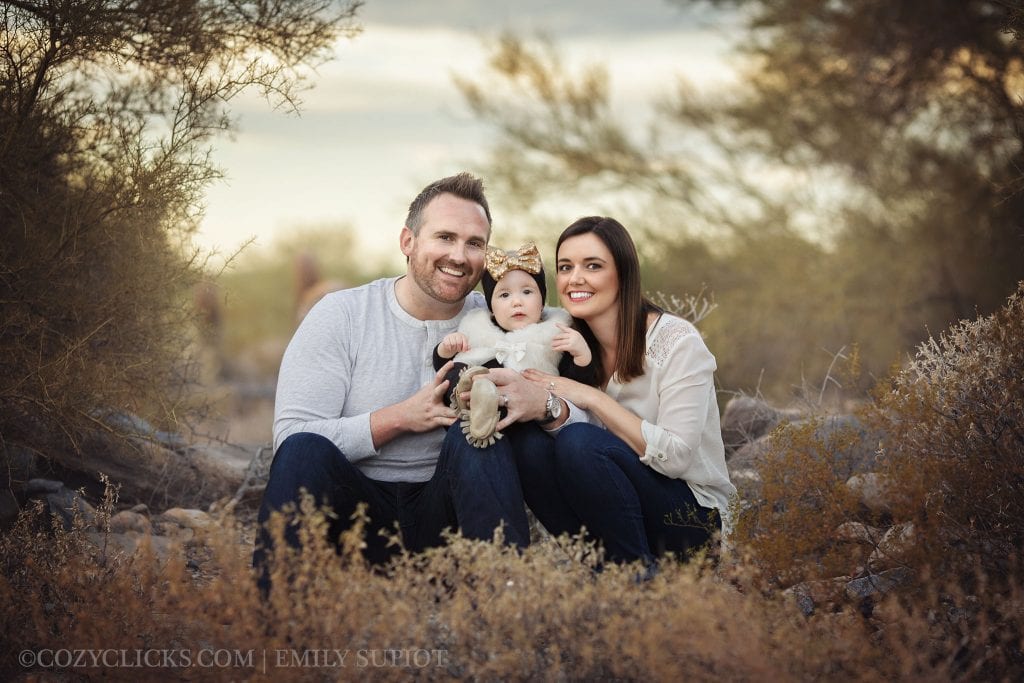 Fmaily of three photography with one year old daughter near Phoenix, AZ