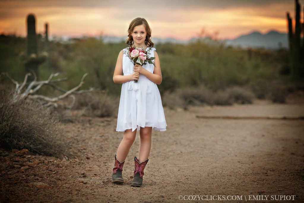 maid of honor photo in the desert in this Phoenix elopement photography shot