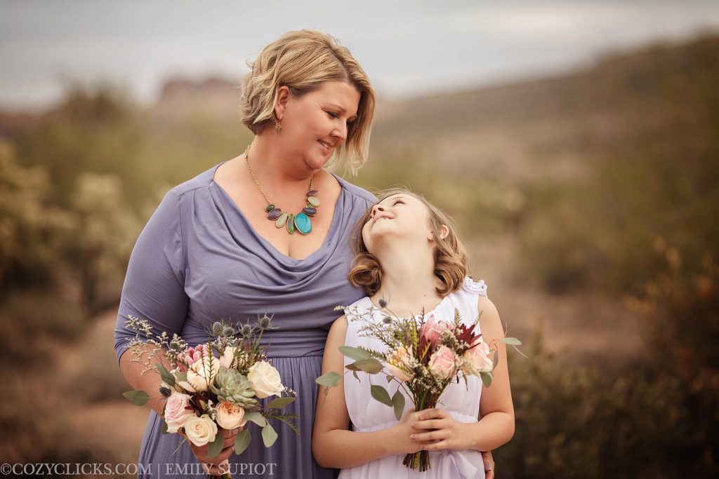 Mother and daughter portrait taken at wedding at Superstition Mountains in Apache junction