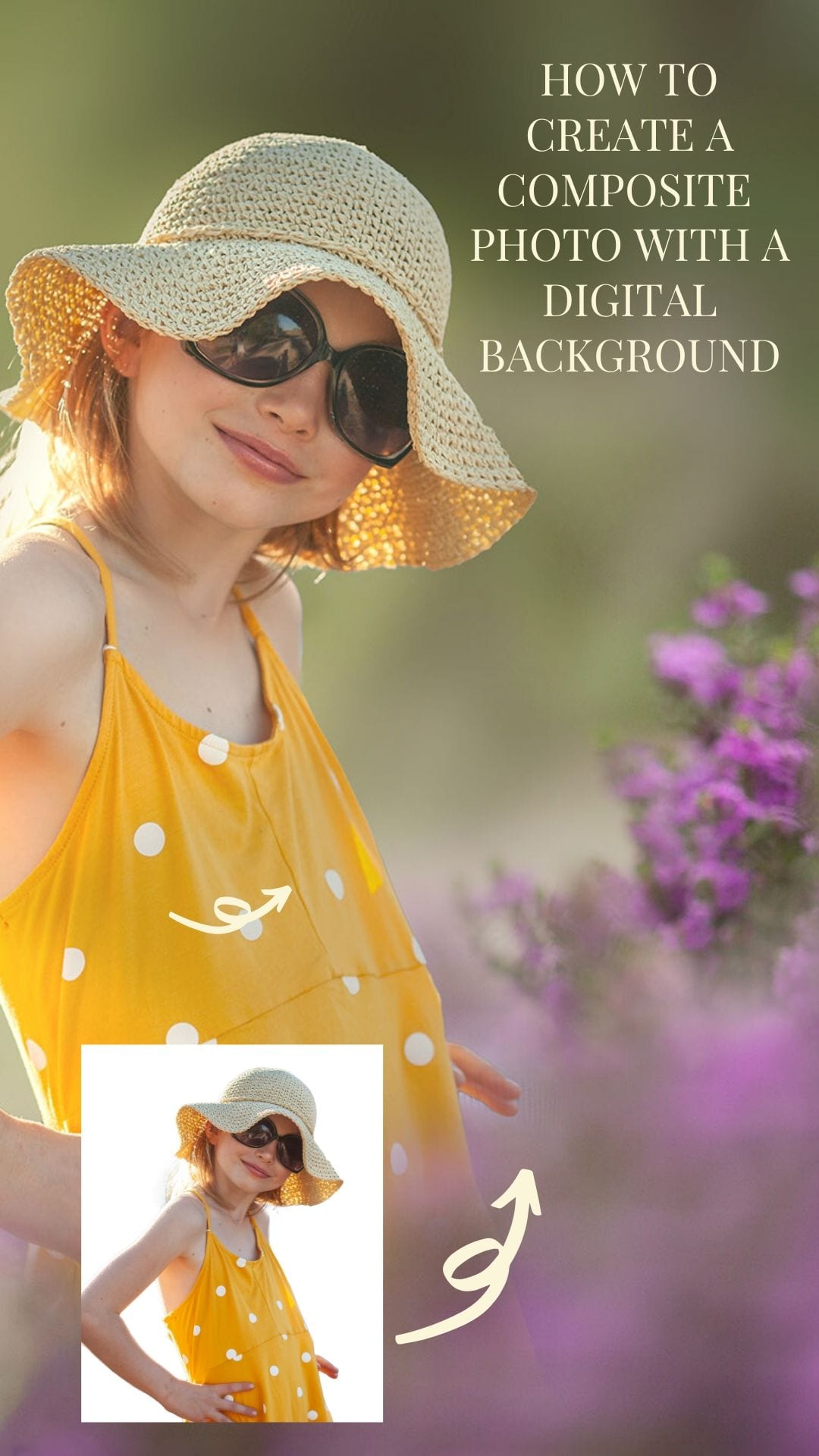 How to use a digital background in composite photography.   Photoshop tips to learn how to cut out images and place in a digital background the easy way!
